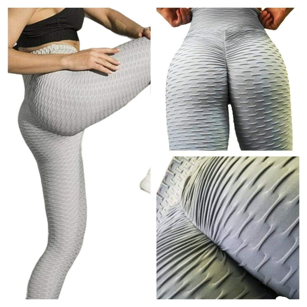 ENERGY FIT WEAR Anti-Cellulite Textured High Waist Leggings Womens 2XL Lt Gray